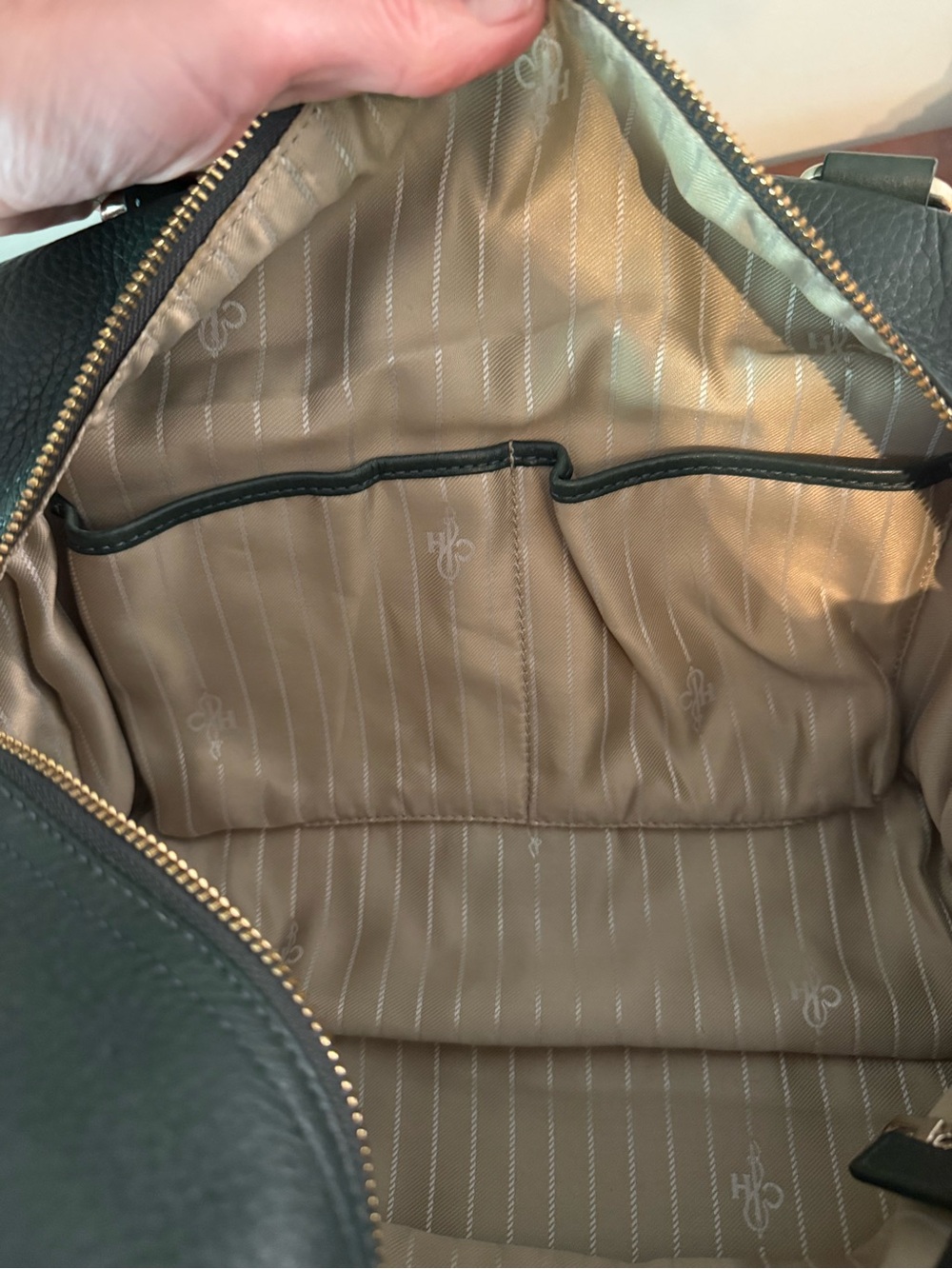 Cole Haan Pebbled Leather Satchel Crossbody Bag Forest Green Double Pocket EUC - Picture 8 of 9